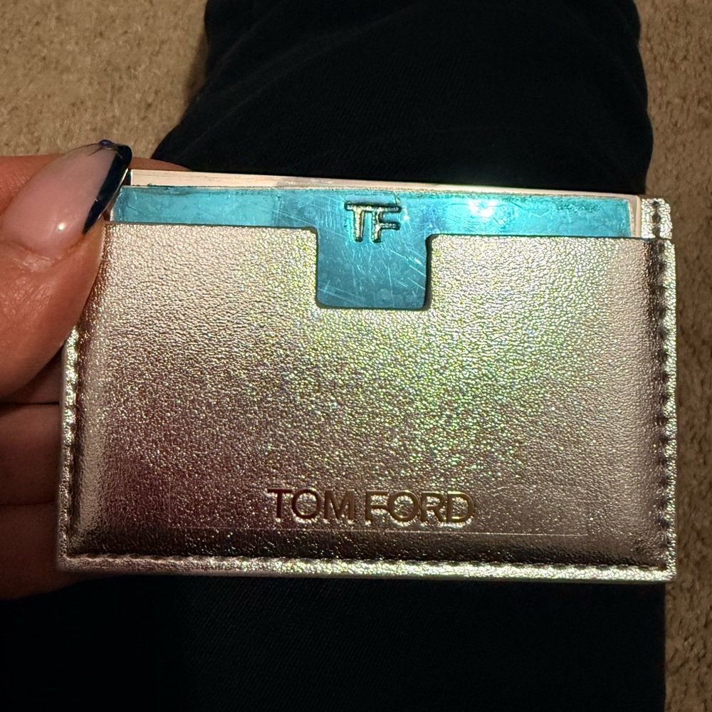 Tom Ford Metallic silver Card Holder - Blue and Pink Sheen covered mirror